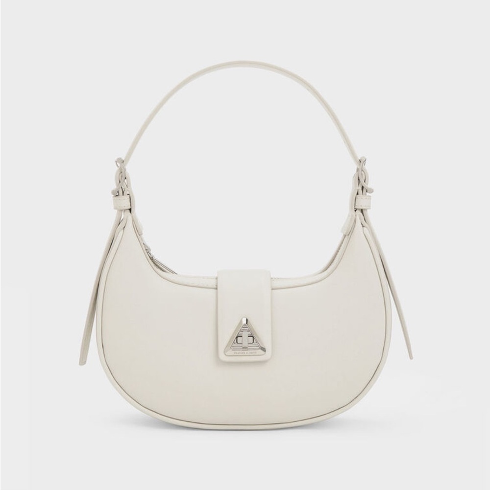 Charles & Keith Trice Metallic Accent Belted Shoulder Bag in Chalk